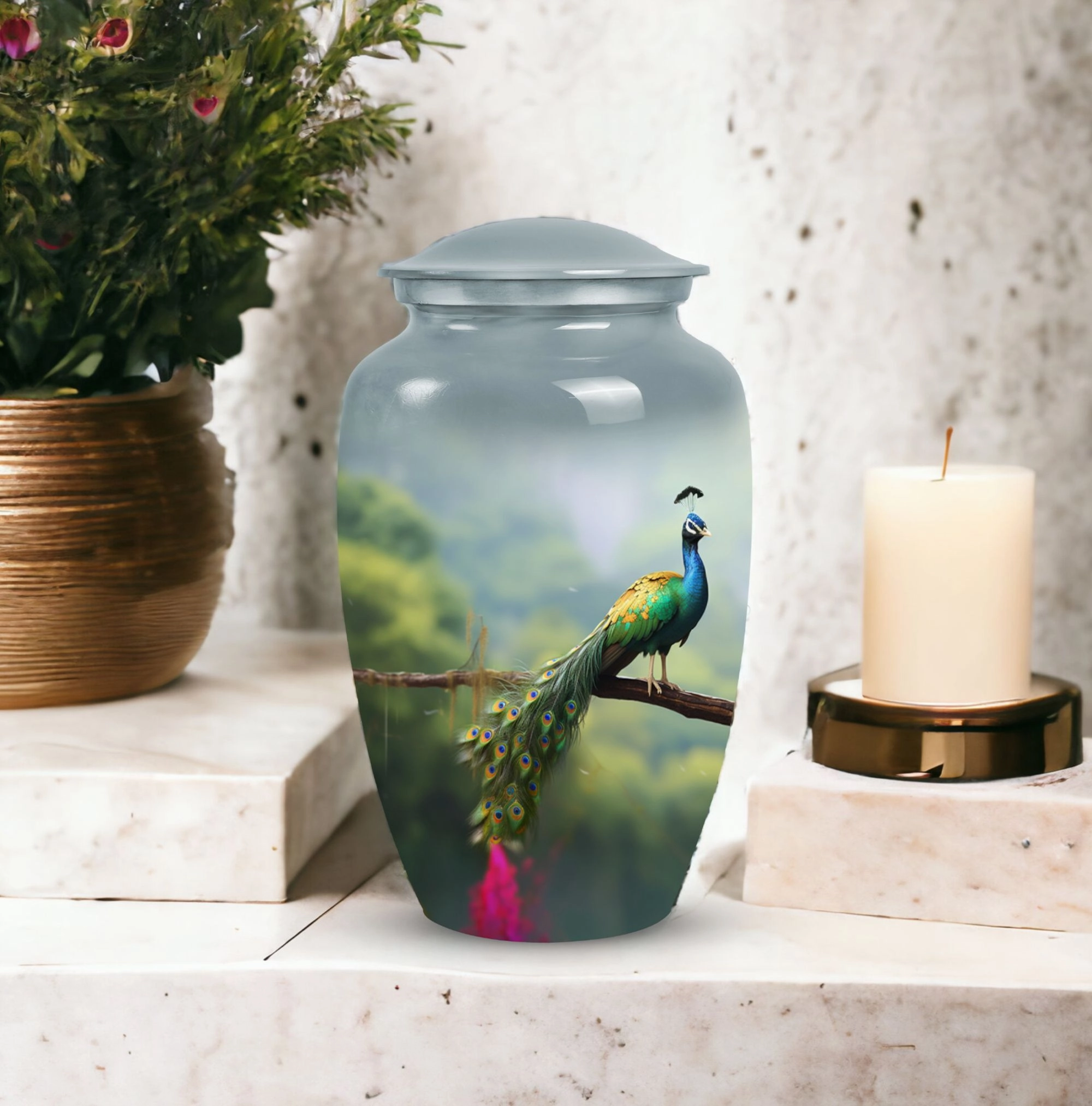 Peacock Cremation Urn for Adult Ashes, Large Cremation Urn