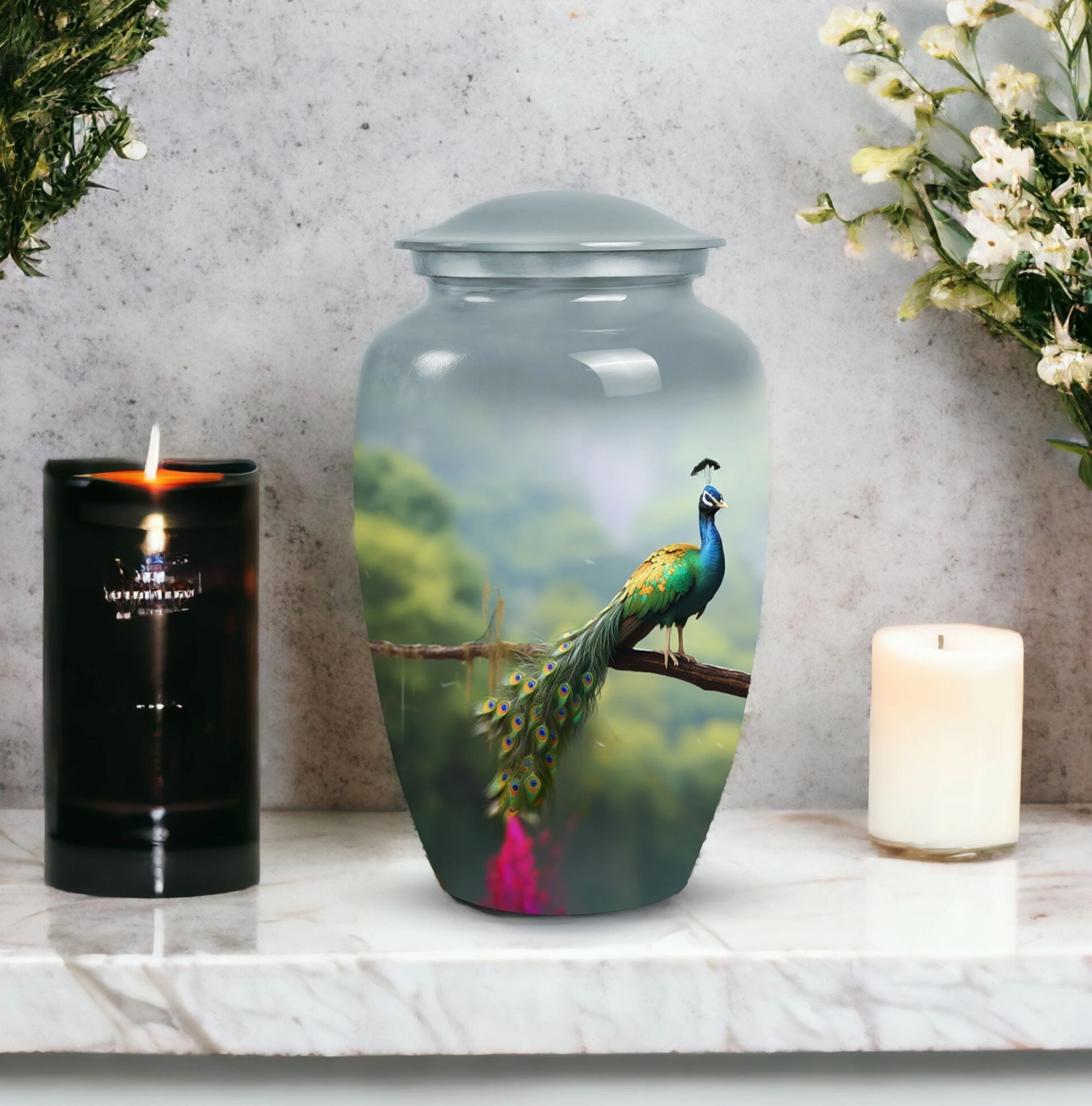 Peacock Cremation Urn for Adult Ashes, Large Cremation Urn