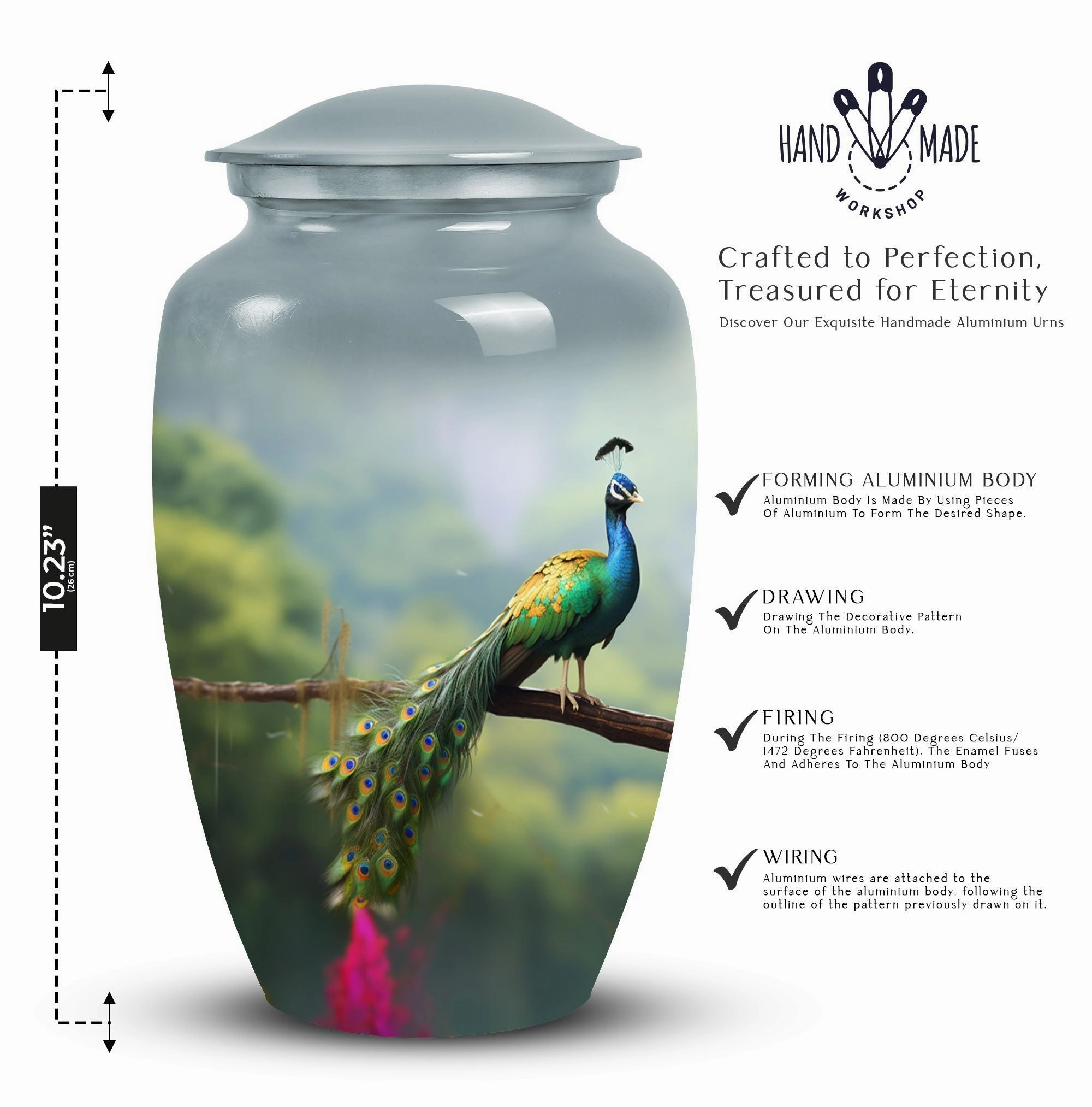 Peacock Cremation Urn for Adult Ashes, Large Cremation Urn