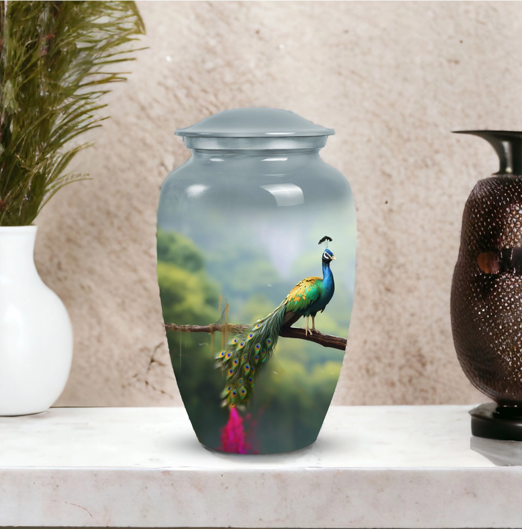 Peacock Cremation Urn for Adult Ashes, Large Cremation Urn