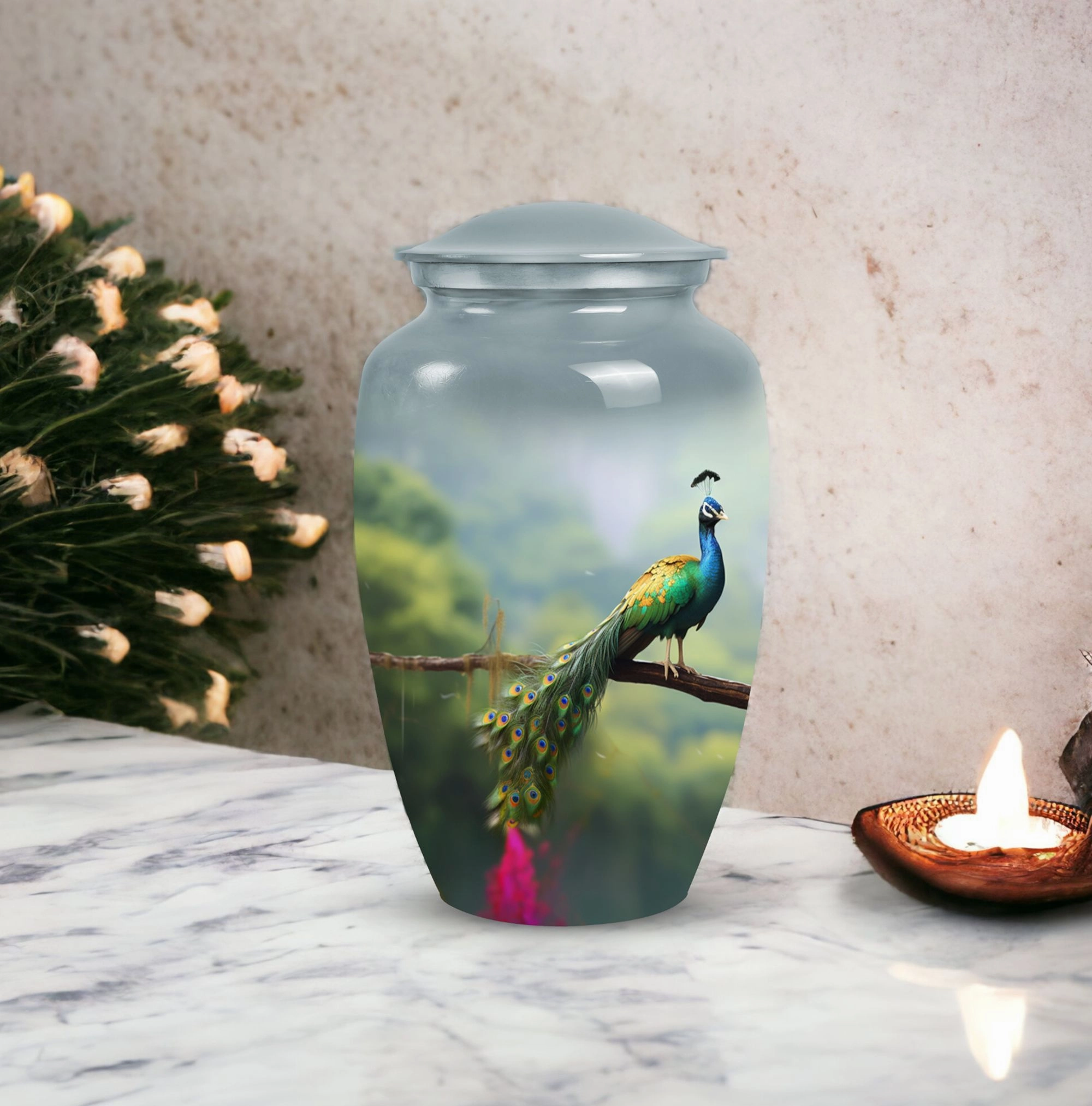 Peacock Cremation Urn for Adult Ashes, Large Cremation Urn