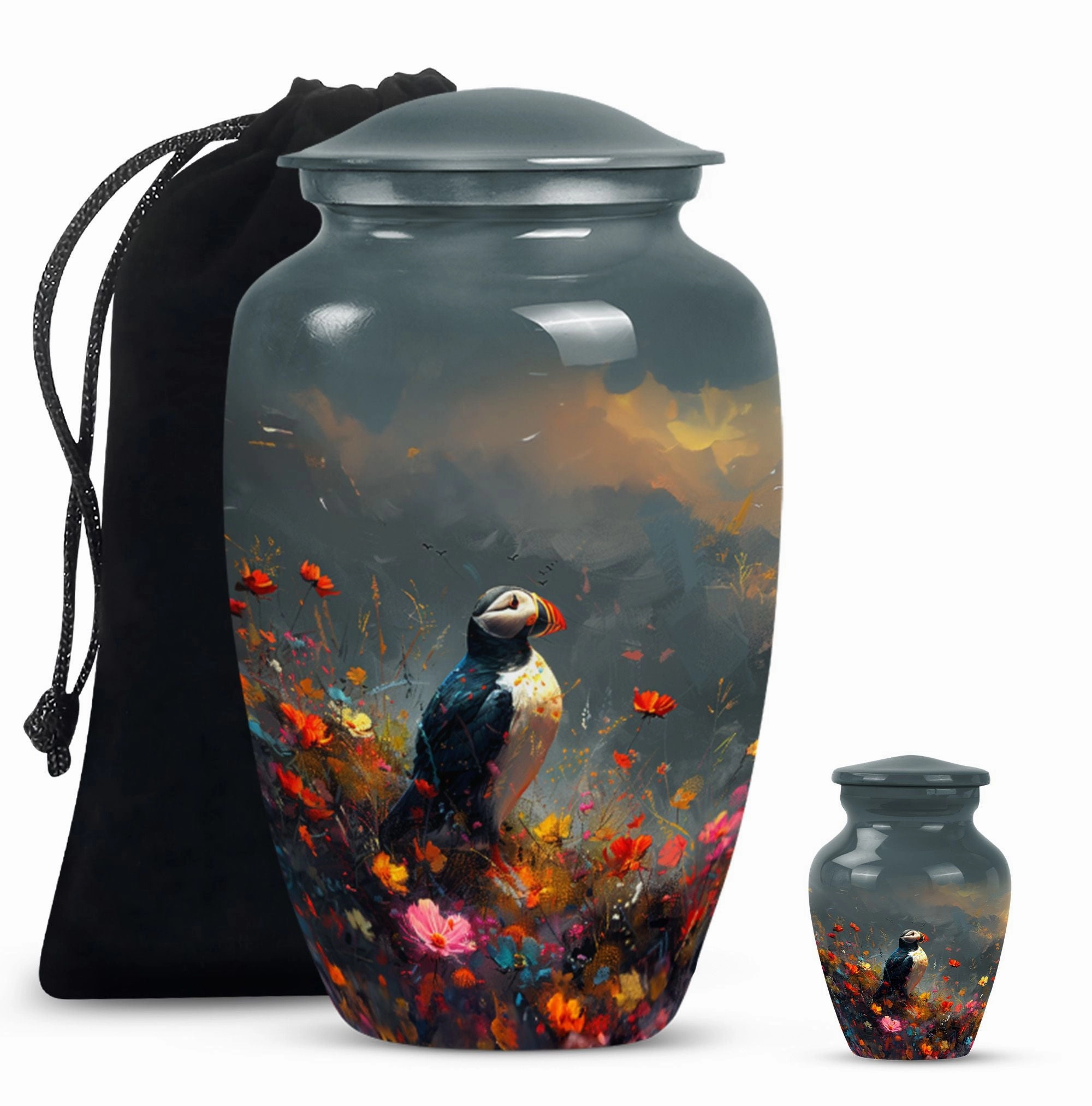 Puffin Bird Tribute: Admiring cremation urn for adult ashes