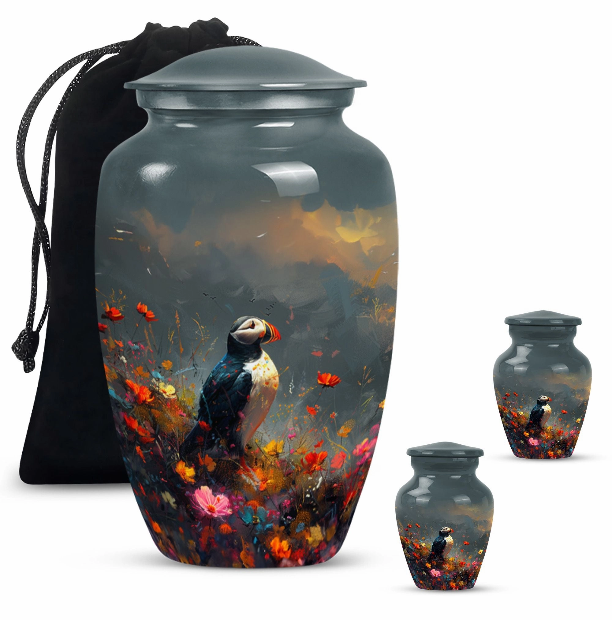 Puffin Bird Tribute: Admiring cremation urn for adult ashes