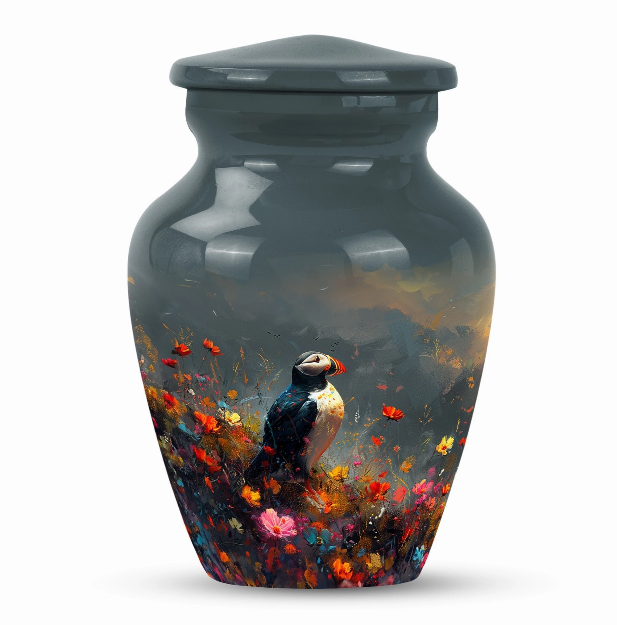 Puffin Bird Tribute: Admiring cremation urn for adult ashes