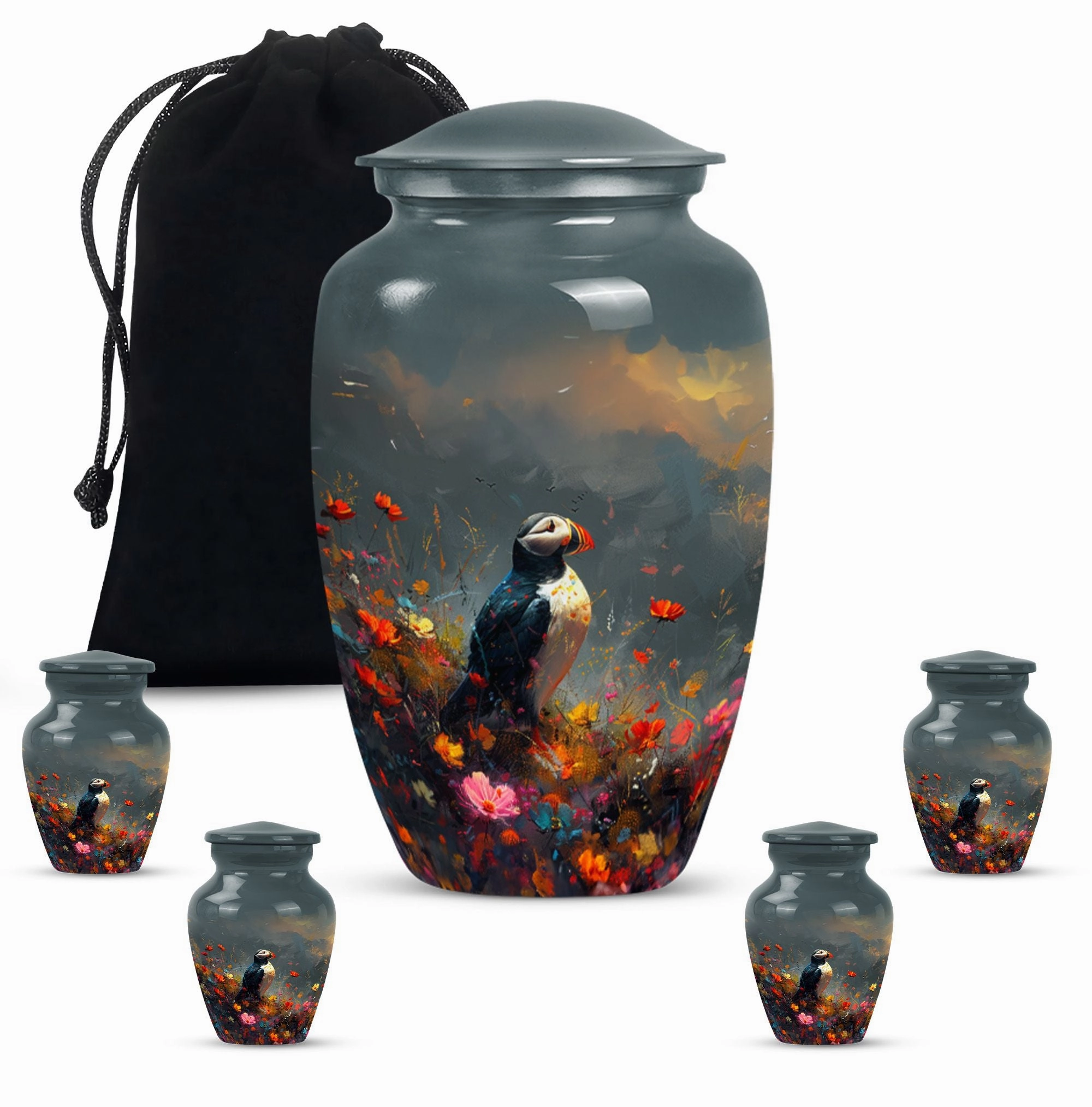 Puffin Bird Tribute: Admiring cremation urn for adult ashes