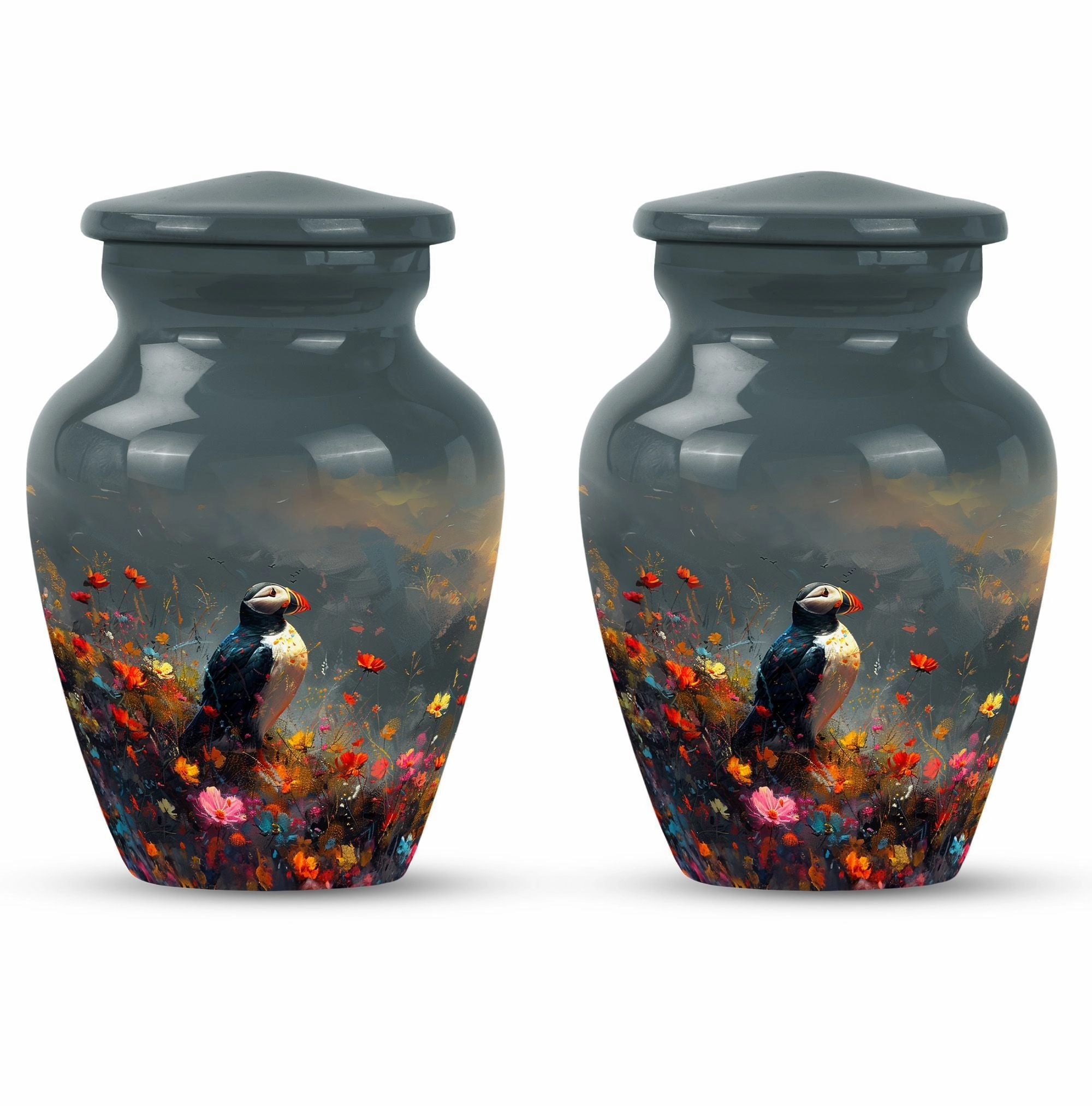 Puffin Bird Tribute: Admiring cremation urn for adult ashes