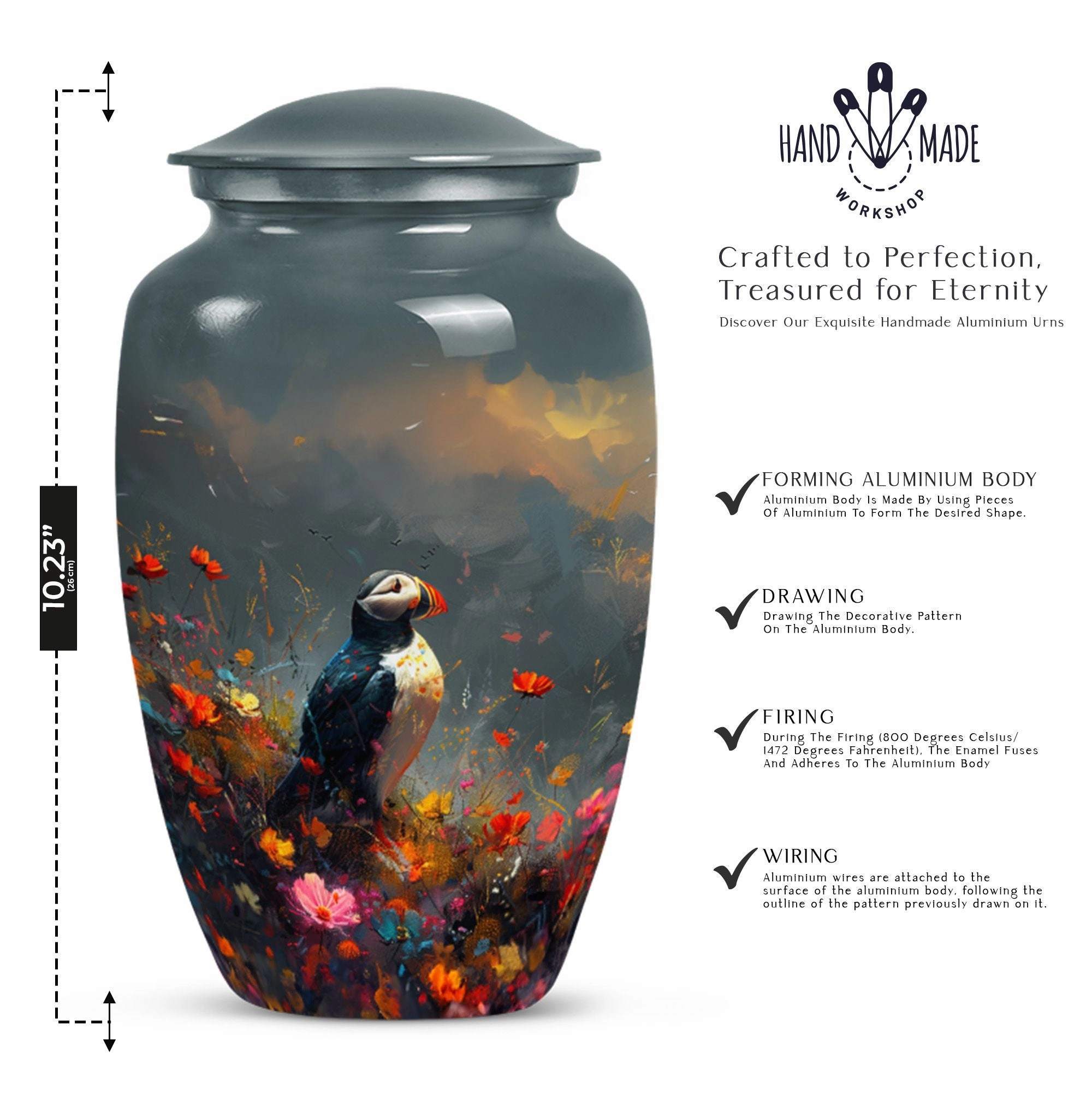 Puffin Bird Tribute: Admiring cremation urn for adult ashes