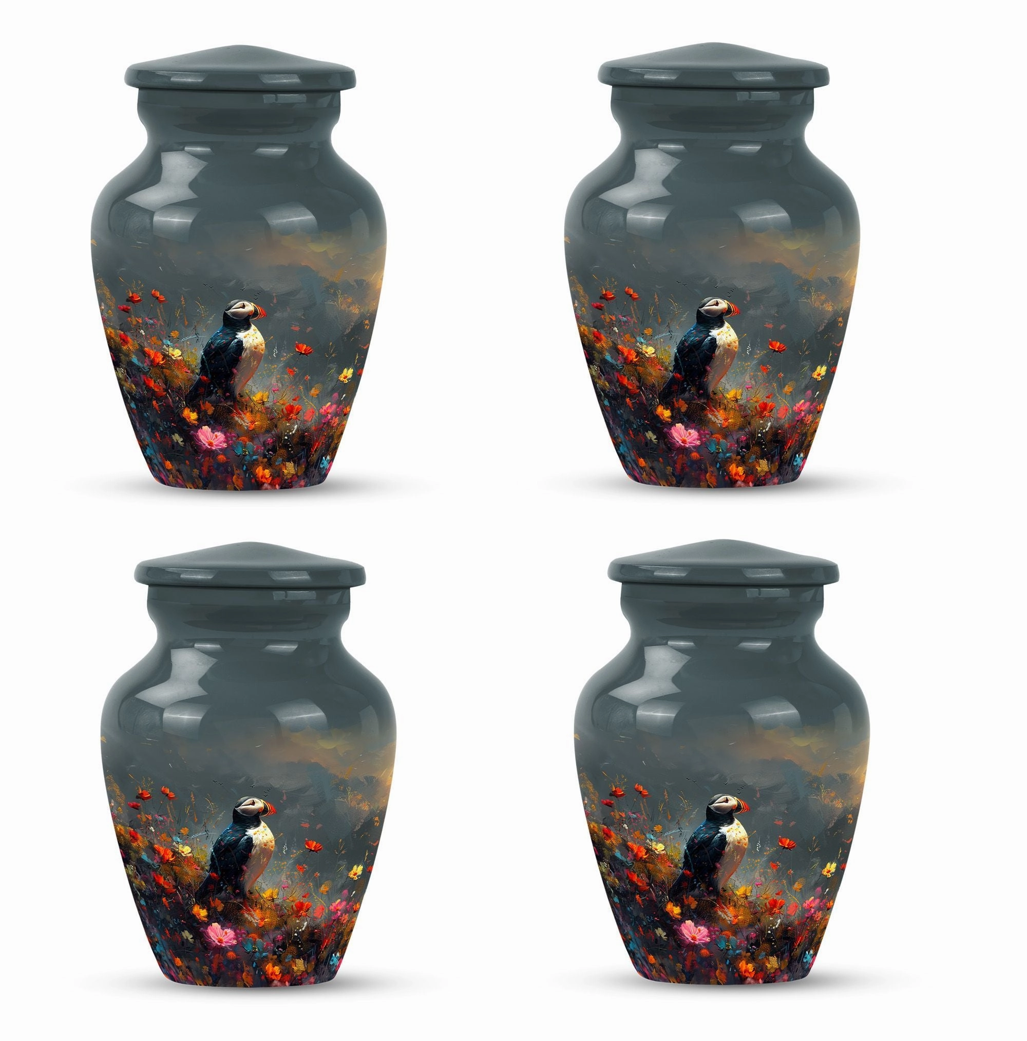 Puffin Bird Tribute: Admiring cremation urn for adult ashes