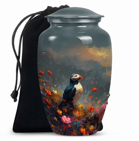 Puffin Bird Tribute: Admiring cremation urn for adult ashes