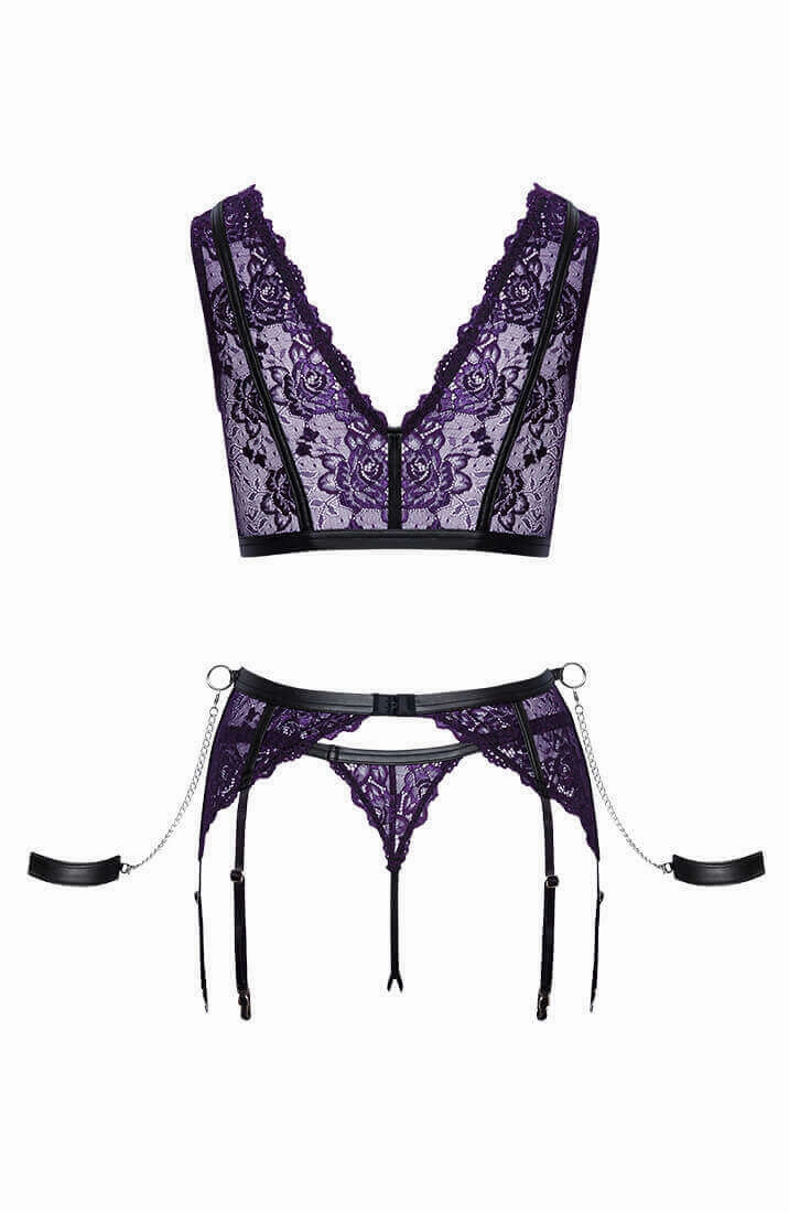 Purple lingerie set with restraints - Curious Voyeur