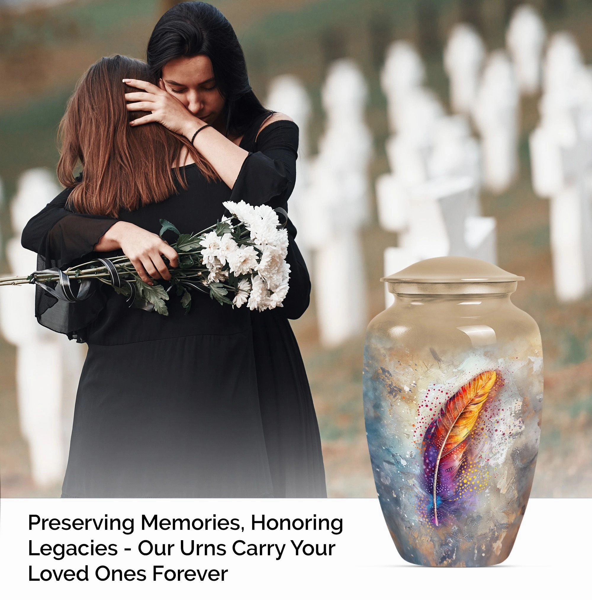 Purple Meadow - Feather Urn Memorial Urn for Adult Ashes