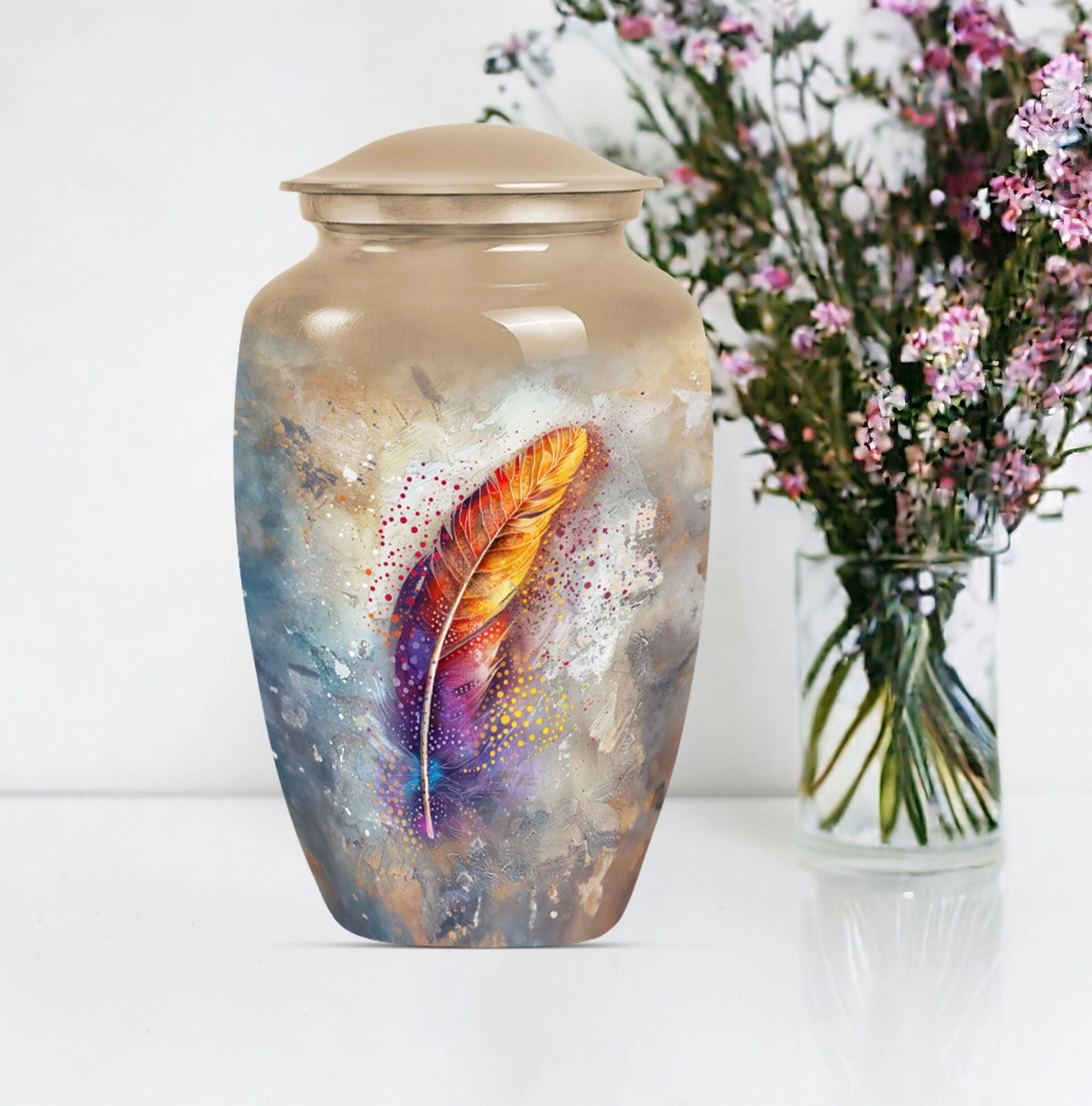 Purple Meadow - Feather Urn Memorial Urn for Adult Ashes