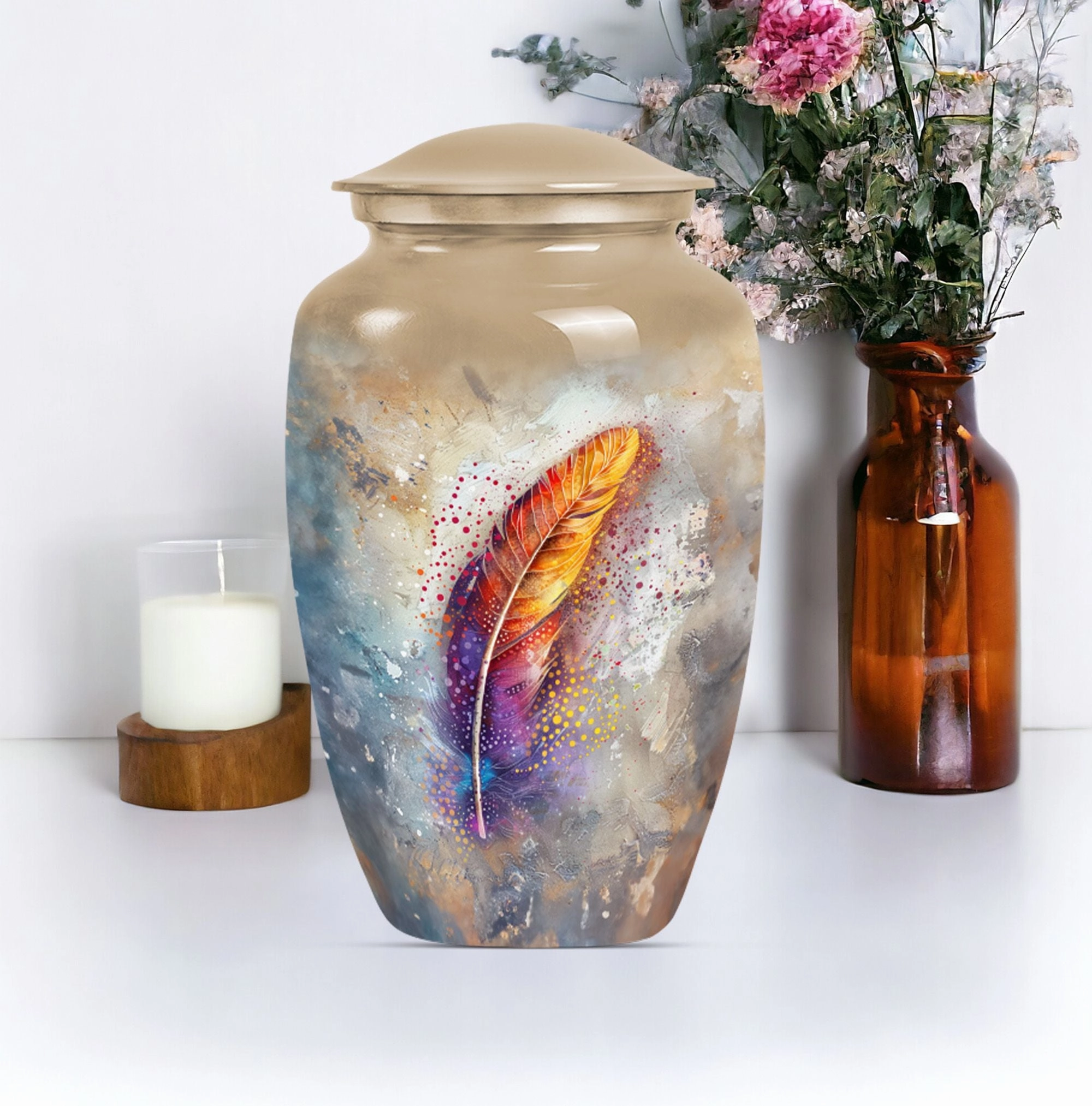 Purple Meadow - Feather Urn Memorial Urn for Adult Ashes