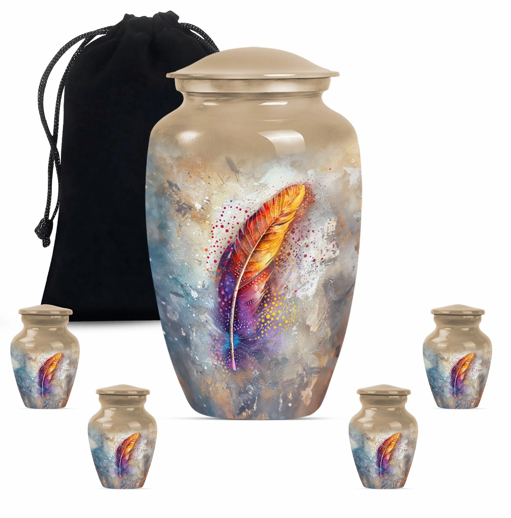 Purple Meadow - Feather Urn Memorial Urn for Adult Ashes
