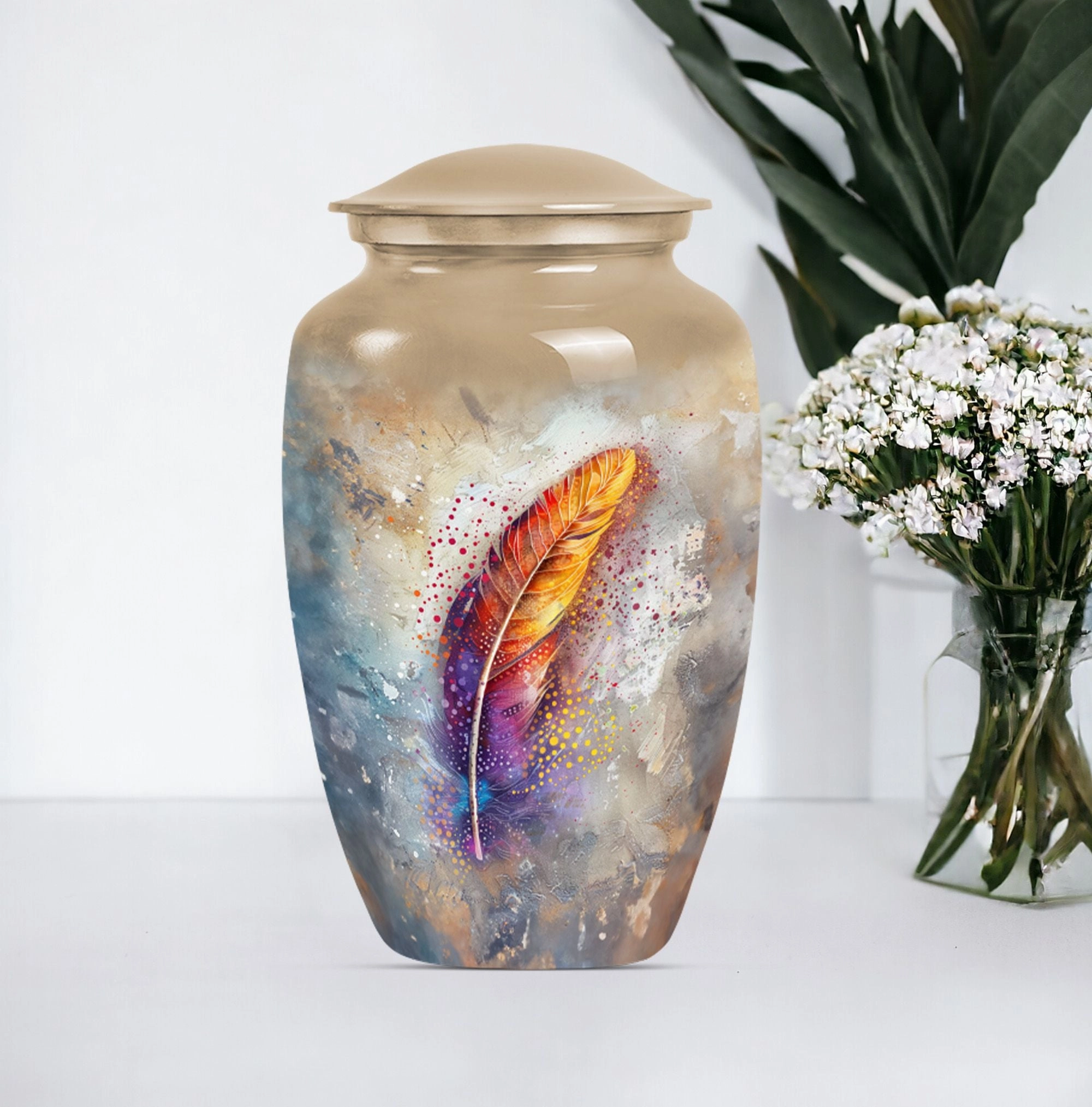 Purple Meadow - Feather Urn Memorial Urn for Adult Ashes