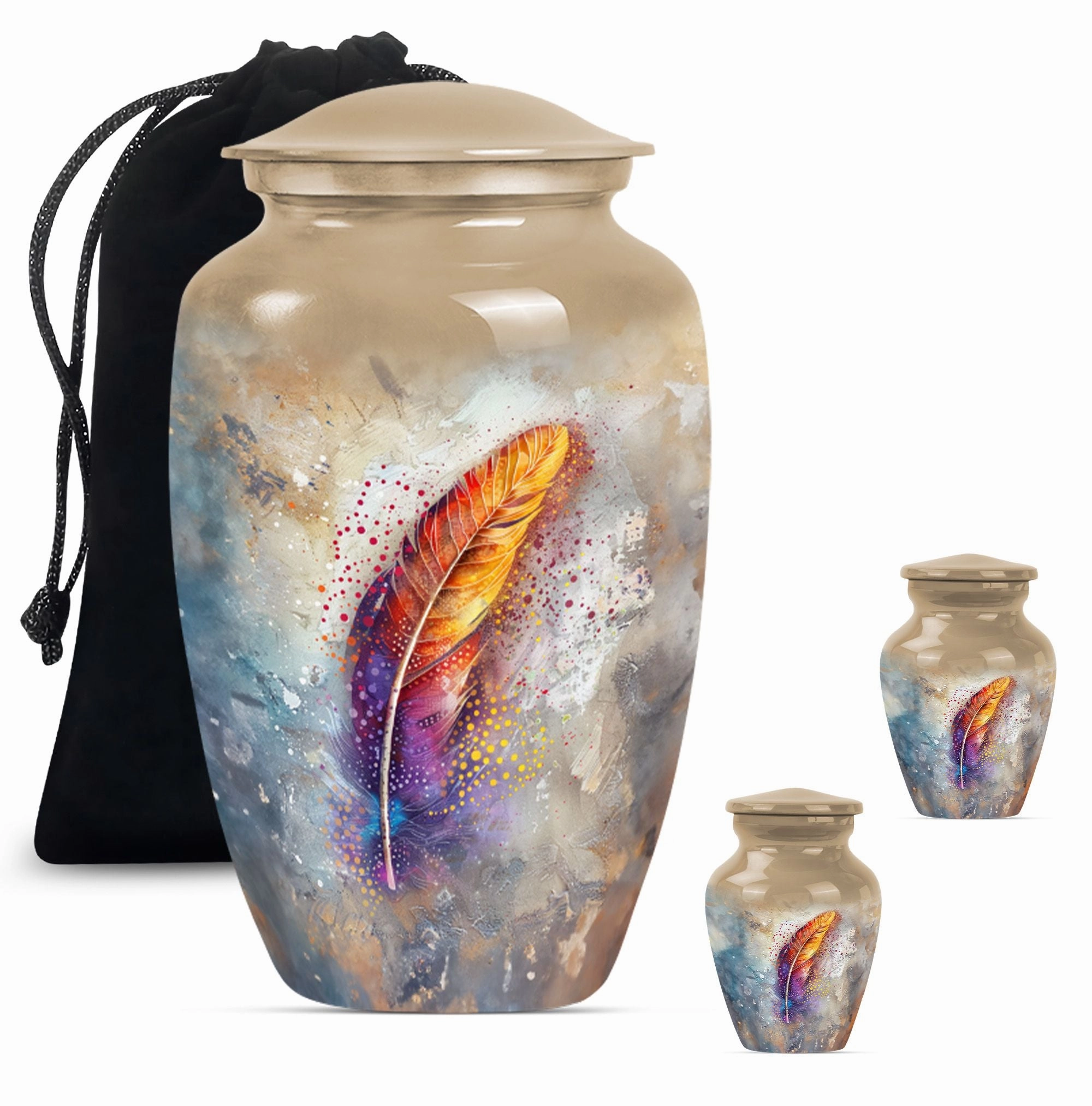 Purple Meadow - Feather Urn Memorial Urn for Adult Ashes