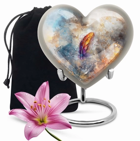 Purple Meadow Heart Feather Funeral Urn For Human Ashes