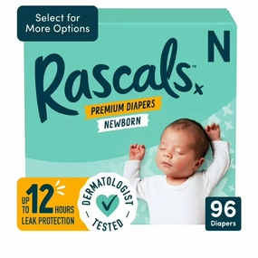 Rascals Premium Newborn Absorbent Baby Diapers Newborn, 96 Count