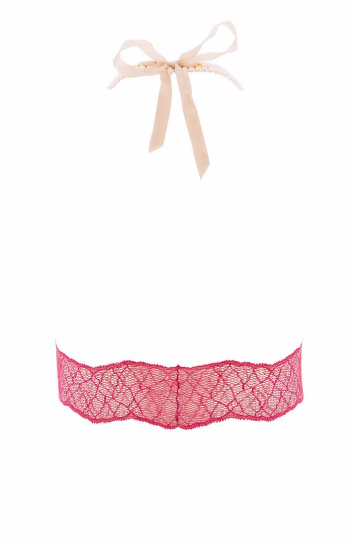 Red bustier bralette with pearl choker - Sydney bralette