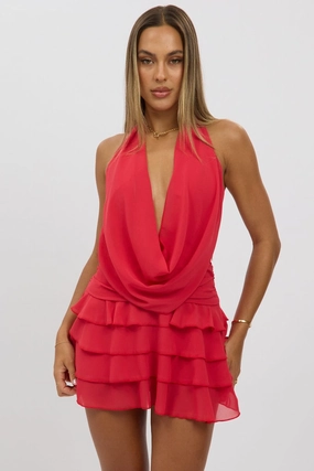 Red Cowl Neck Mini Dress