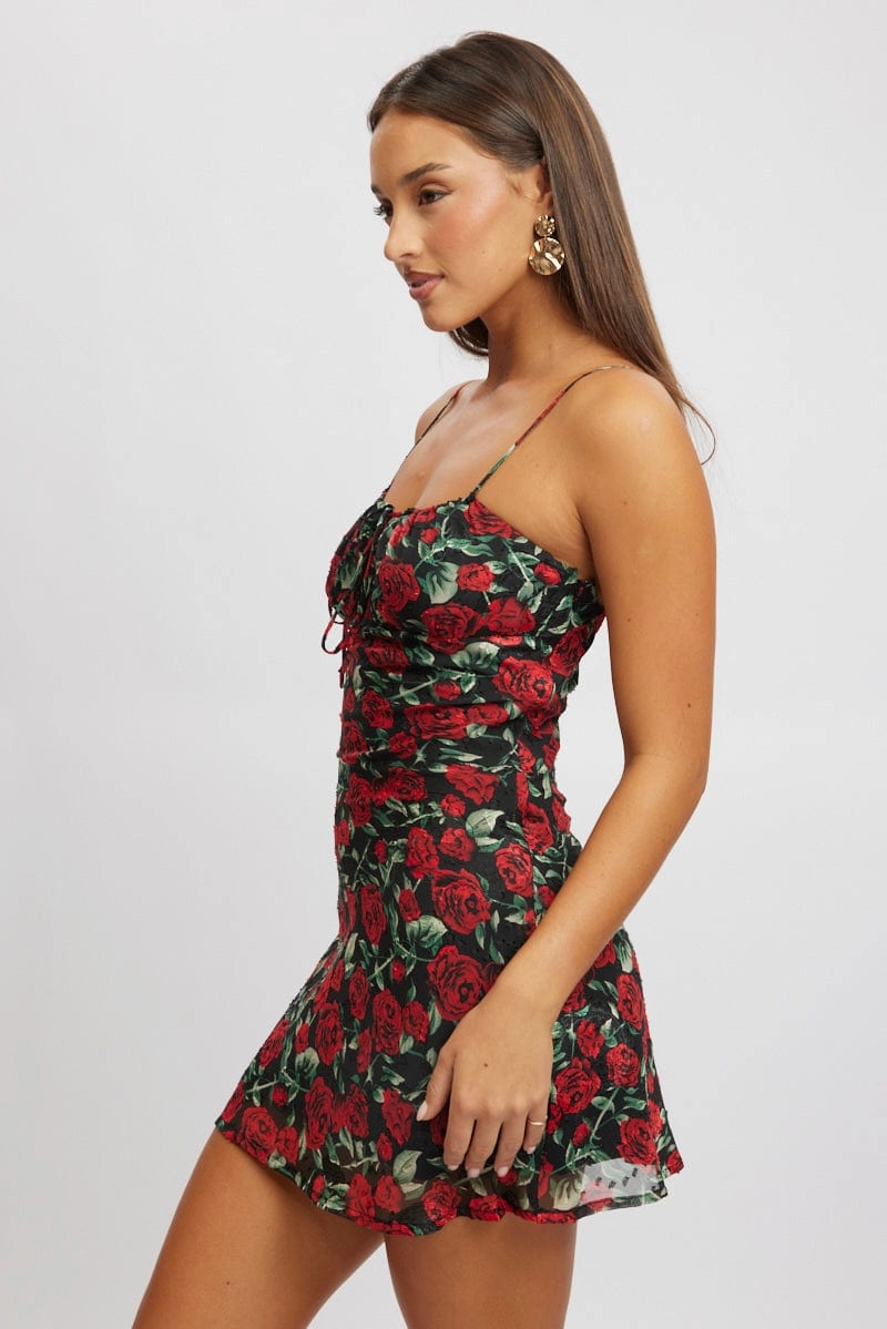 Red Floral Mini Dress Bias