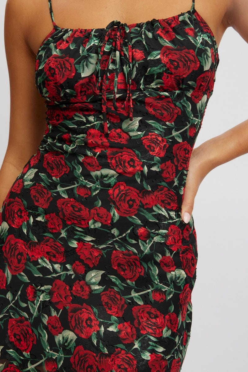 Red Floral Mini Dress Bias