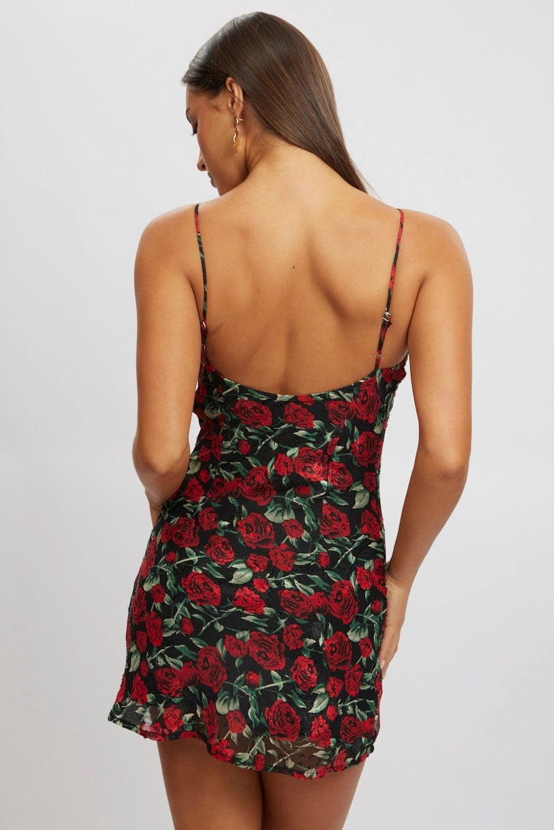 Red Floral Mini Dress Bias