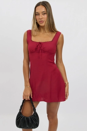Red Mini Dress Gathered Bust