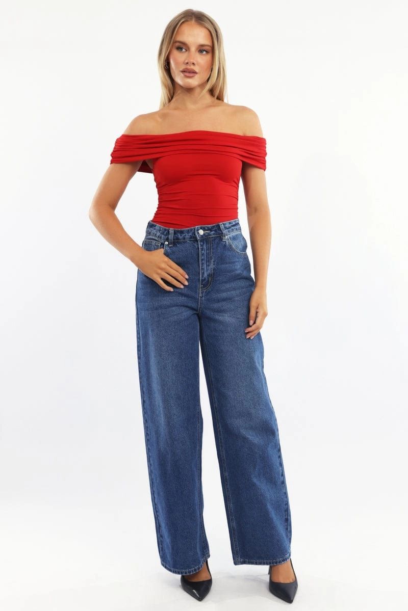Red Off Shoulder Bodysuit Supersoft