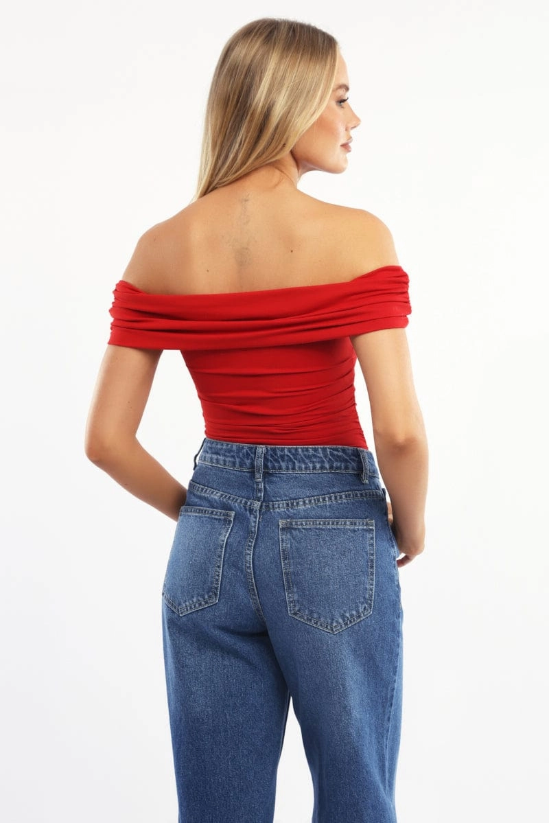 Red Off Shoulder Bodysuit Supersoft