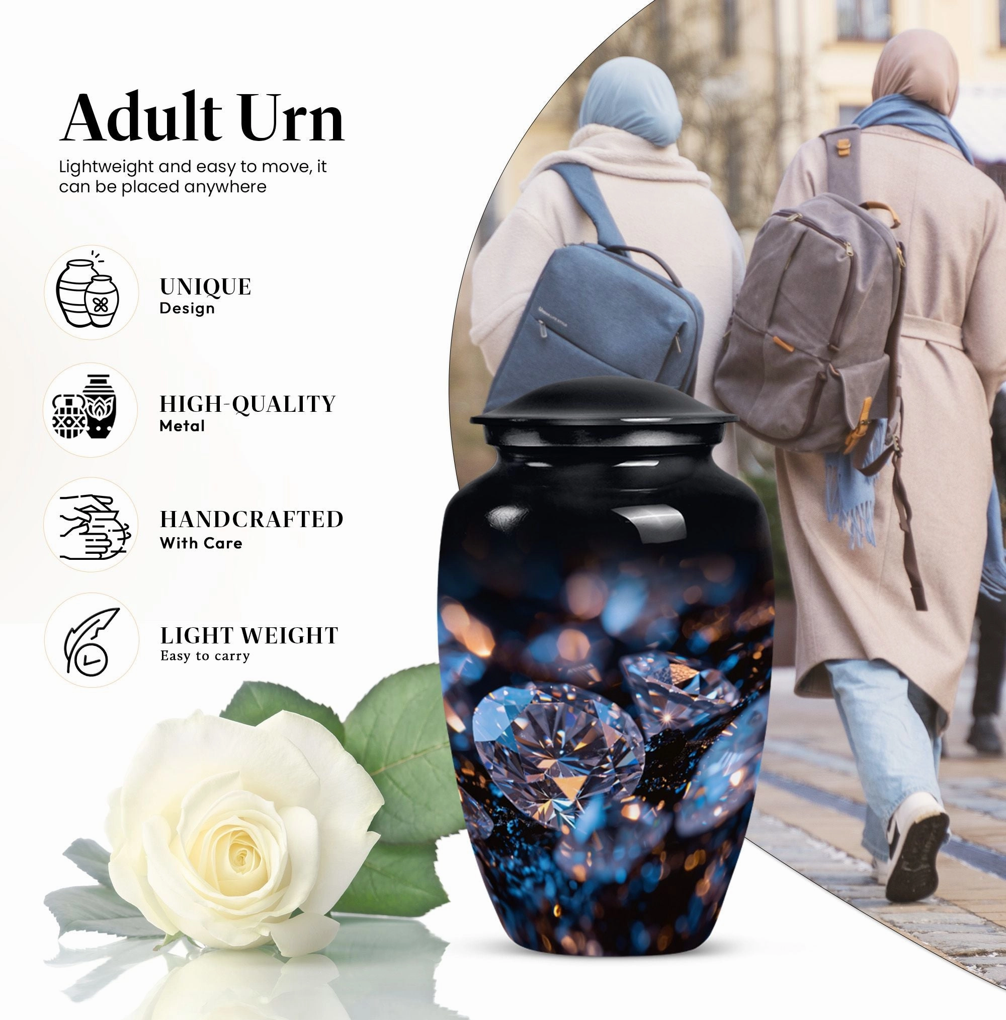 Remembrance Radiance: Diamond Cremation Urn for Adult Males