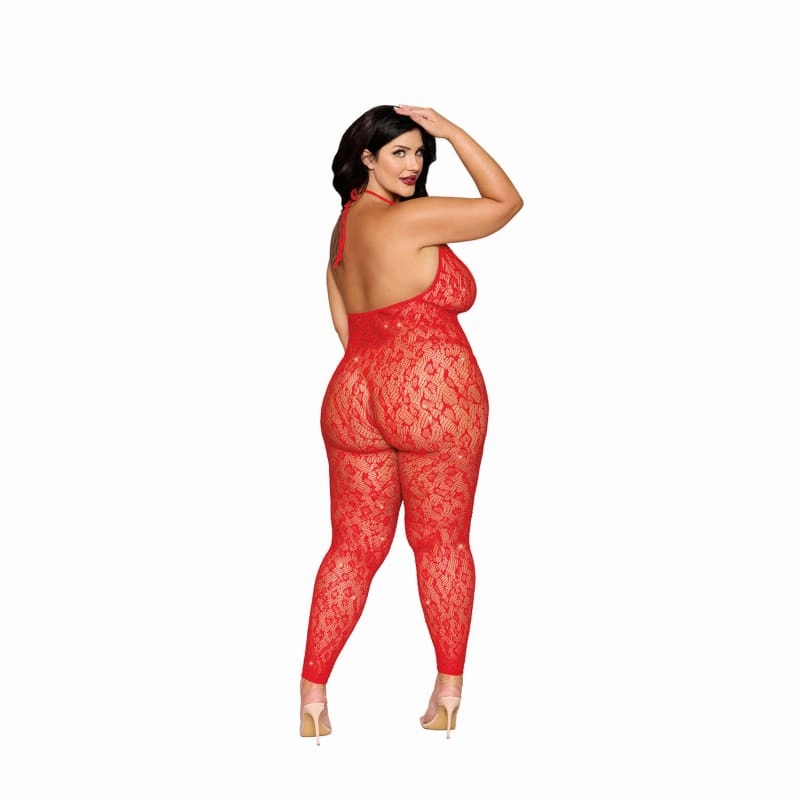 Rhinestone Bodystocking Dmnd - Queen Size - Poinsettia