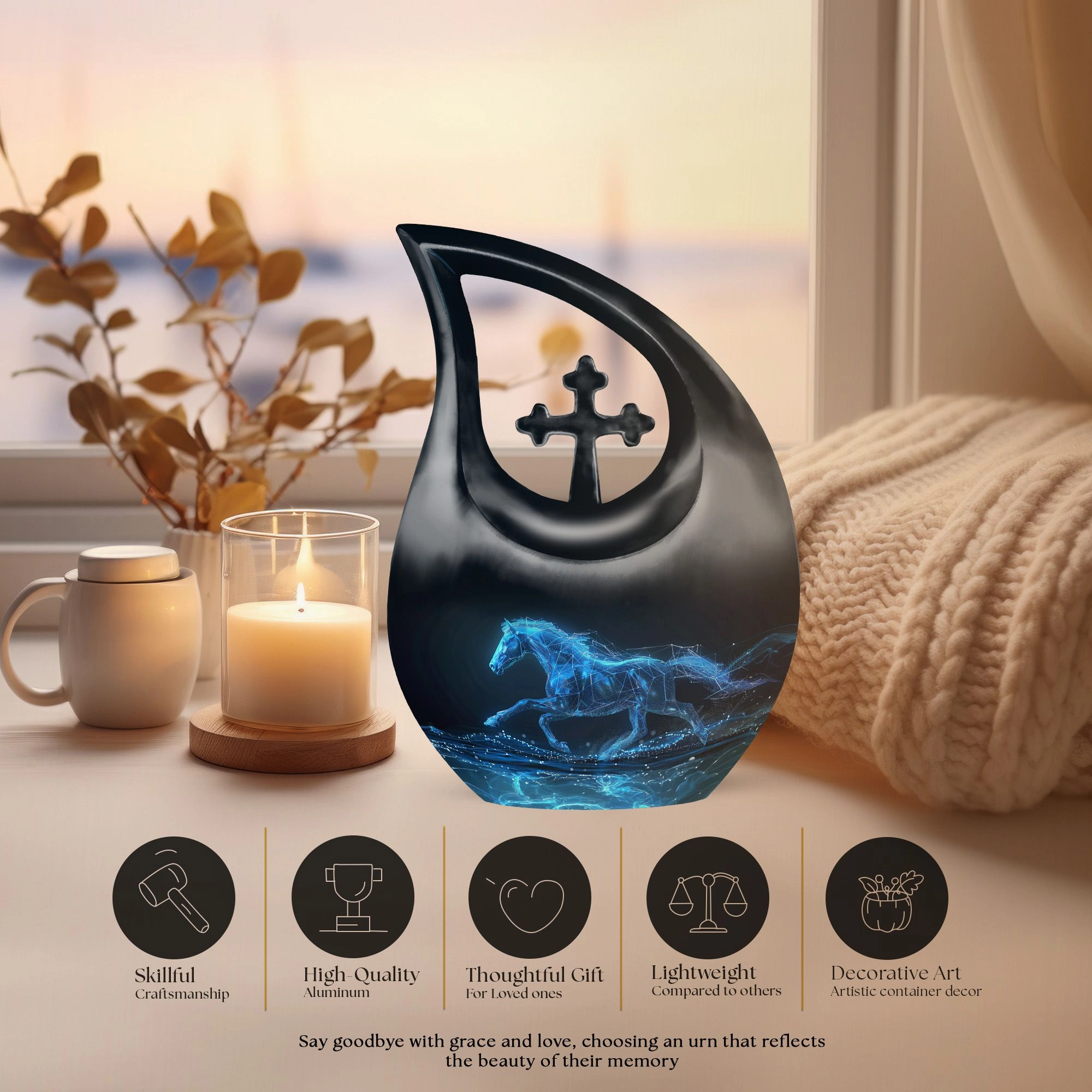 Running Horse Memorial Urn for Cremated Adult Human Ashes Remains