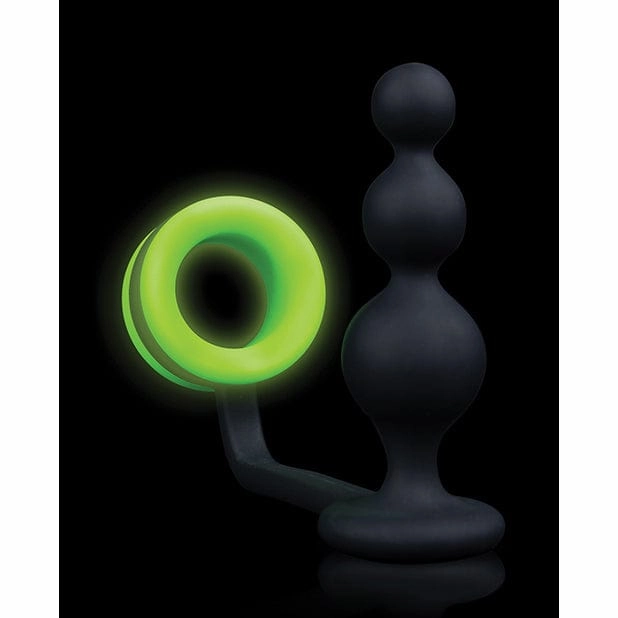 Shots - Ouch Beads Butt Plug with Cock Ring Glow in the Dark (Black)