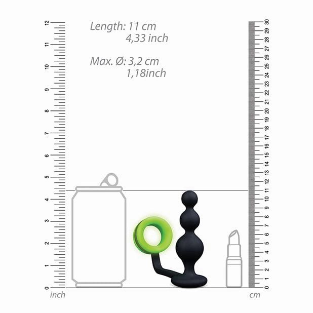 Shots - Ouch Beads Butt Plug with Cock Ring Glow in the Dark (Black)