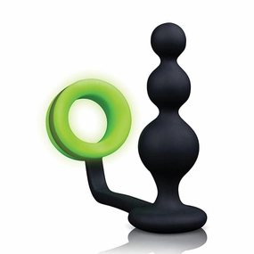 Shots - Ouch Beads Butt Plug with Cock Ring Glow in the Dark (Black)