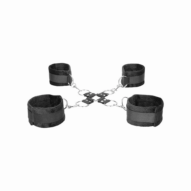 Shots - Ouch Black and White BDSM Velcro Hogtie with Hand and Ankle Cuffs (Black)