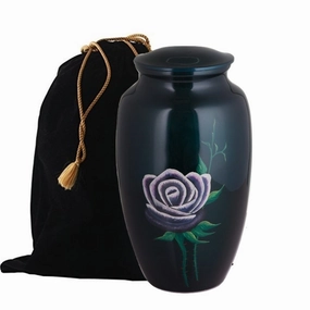 Single Rose on Green Hand Painted Adult Cremation Urn