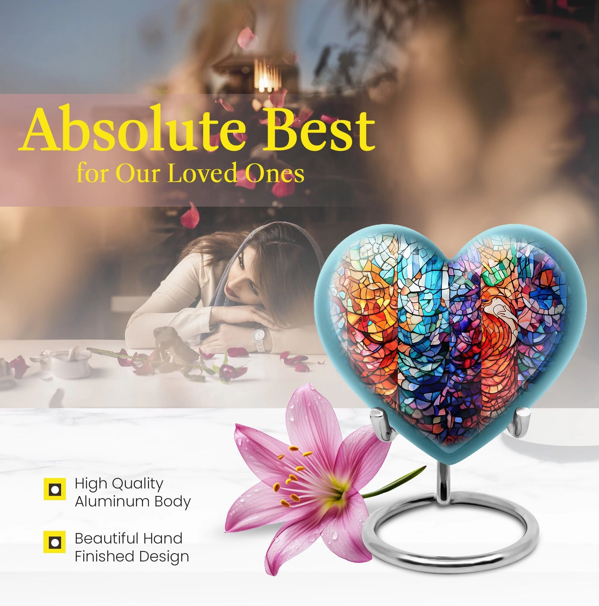 Stained Glass Elegance: Funeral Cremation Tribute Urn For Women