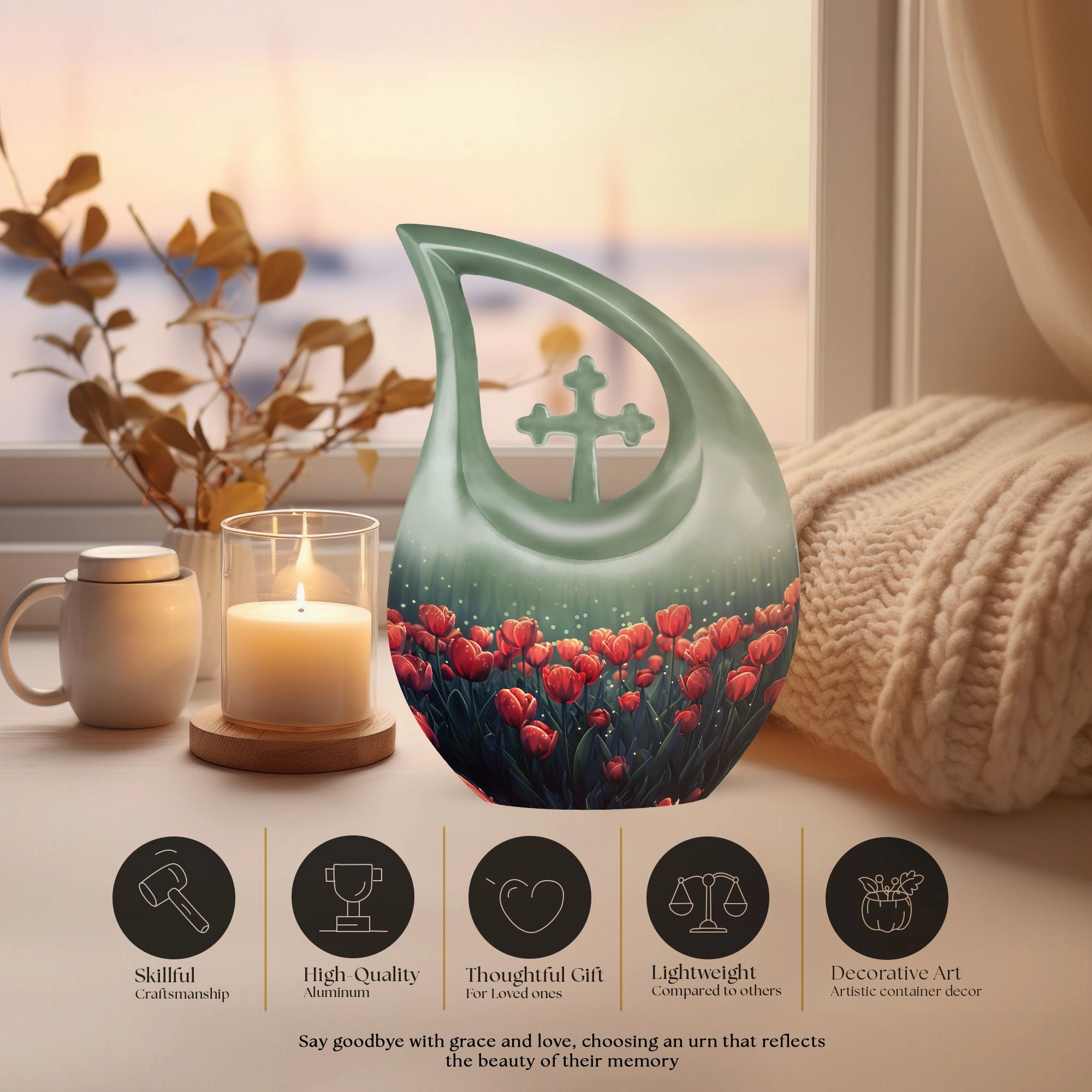Tulip Themed Customized Adult Urn - Container For Human Ashes