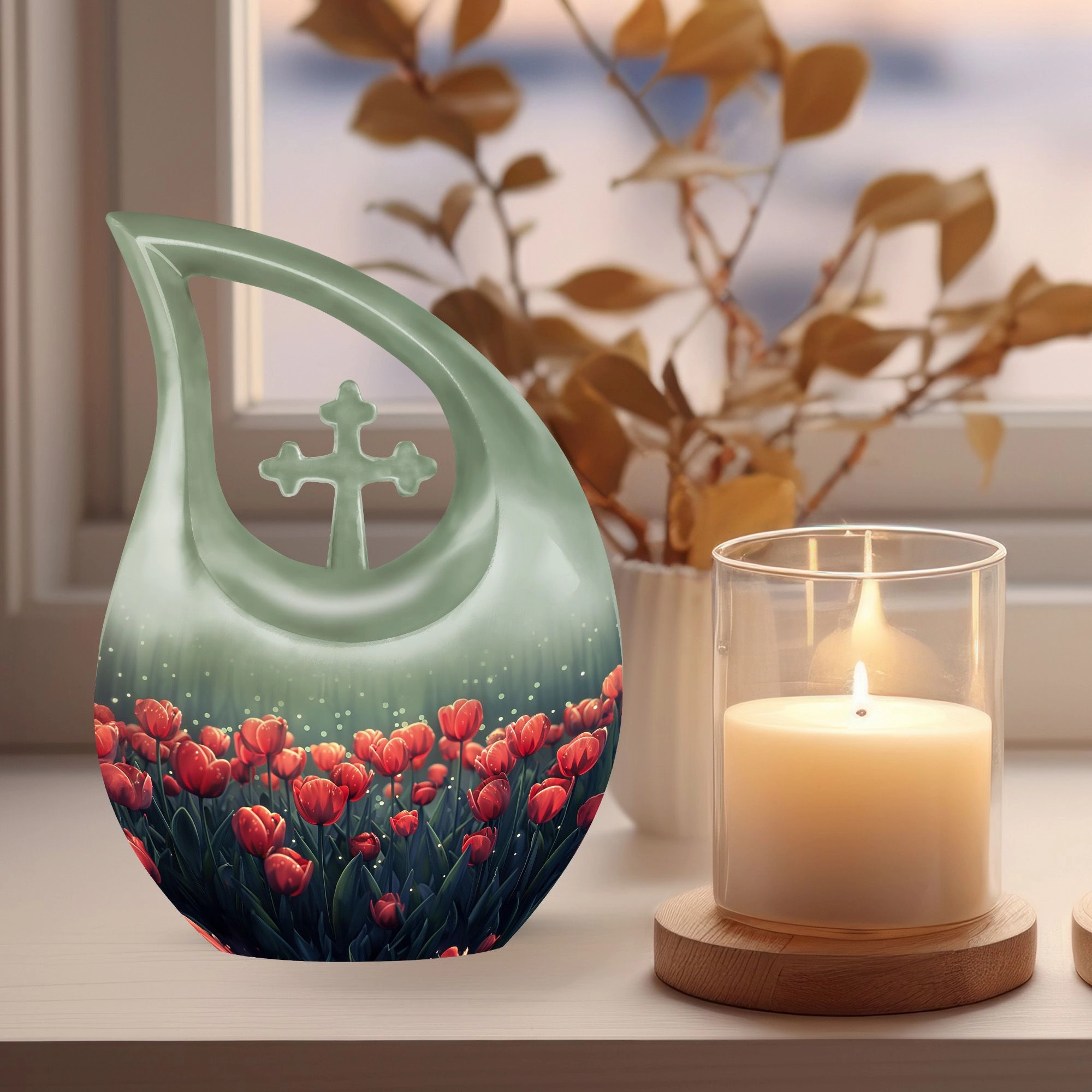Tulip Themed Customized Adult Urn - Container For Human Ashes
