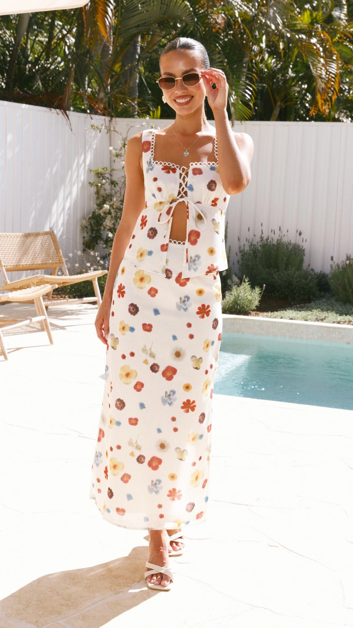 Vaiana Tie Top - Cream / Floral