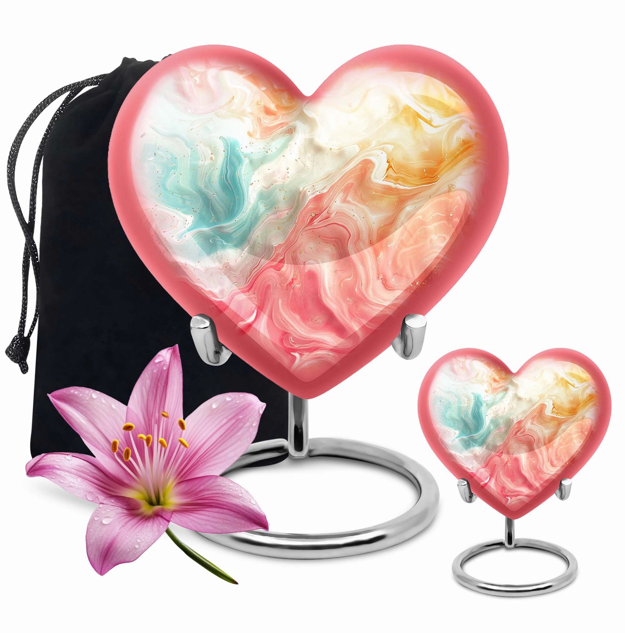 Vibrant Swirl Ceremonial Touch for Eternal Rest - Heart Urn