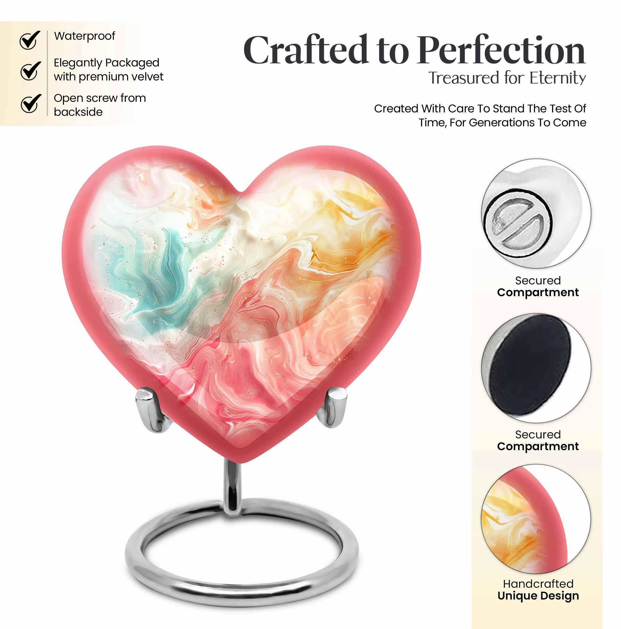 Vibrant Swirl Ceremonial Touch for Eternal Rest - Heart Urn