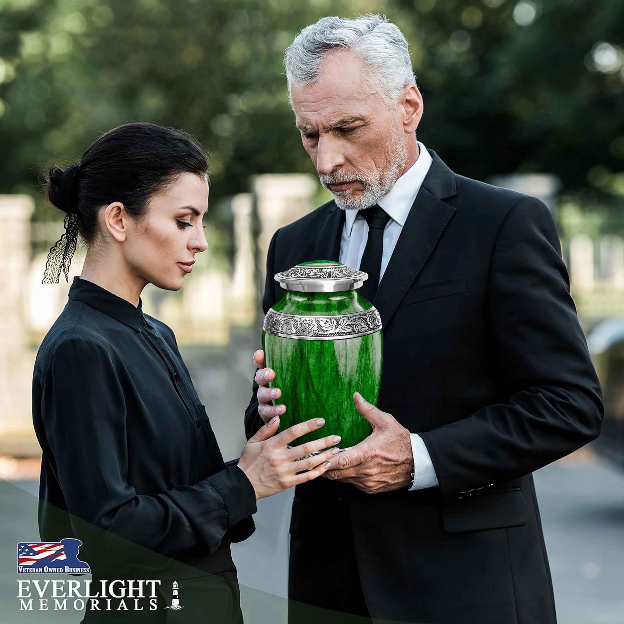 Watercolors Green Adult Urn for Ashes