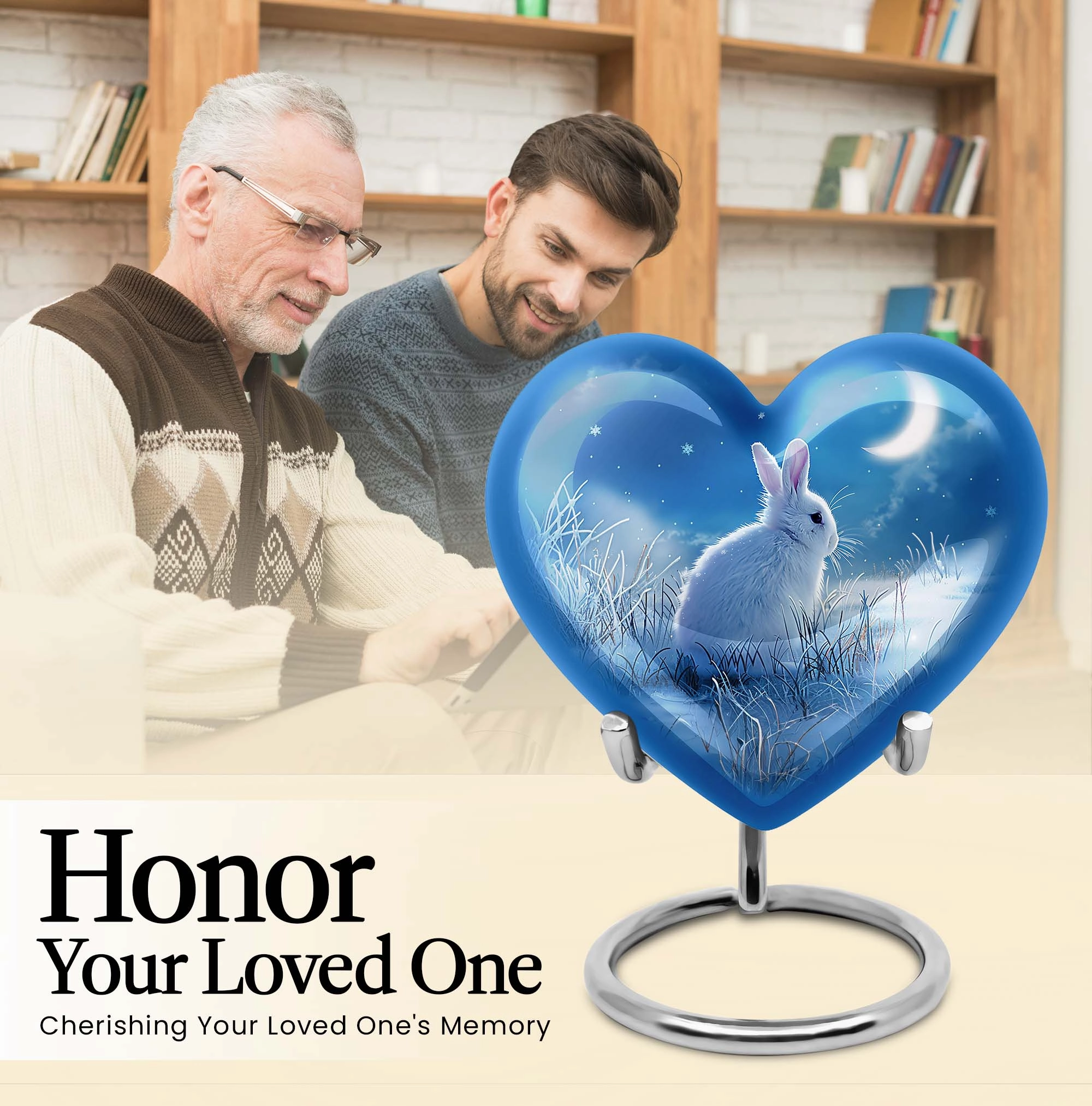 White Bunny Moon Urn: Human Adult Cremation Memorial