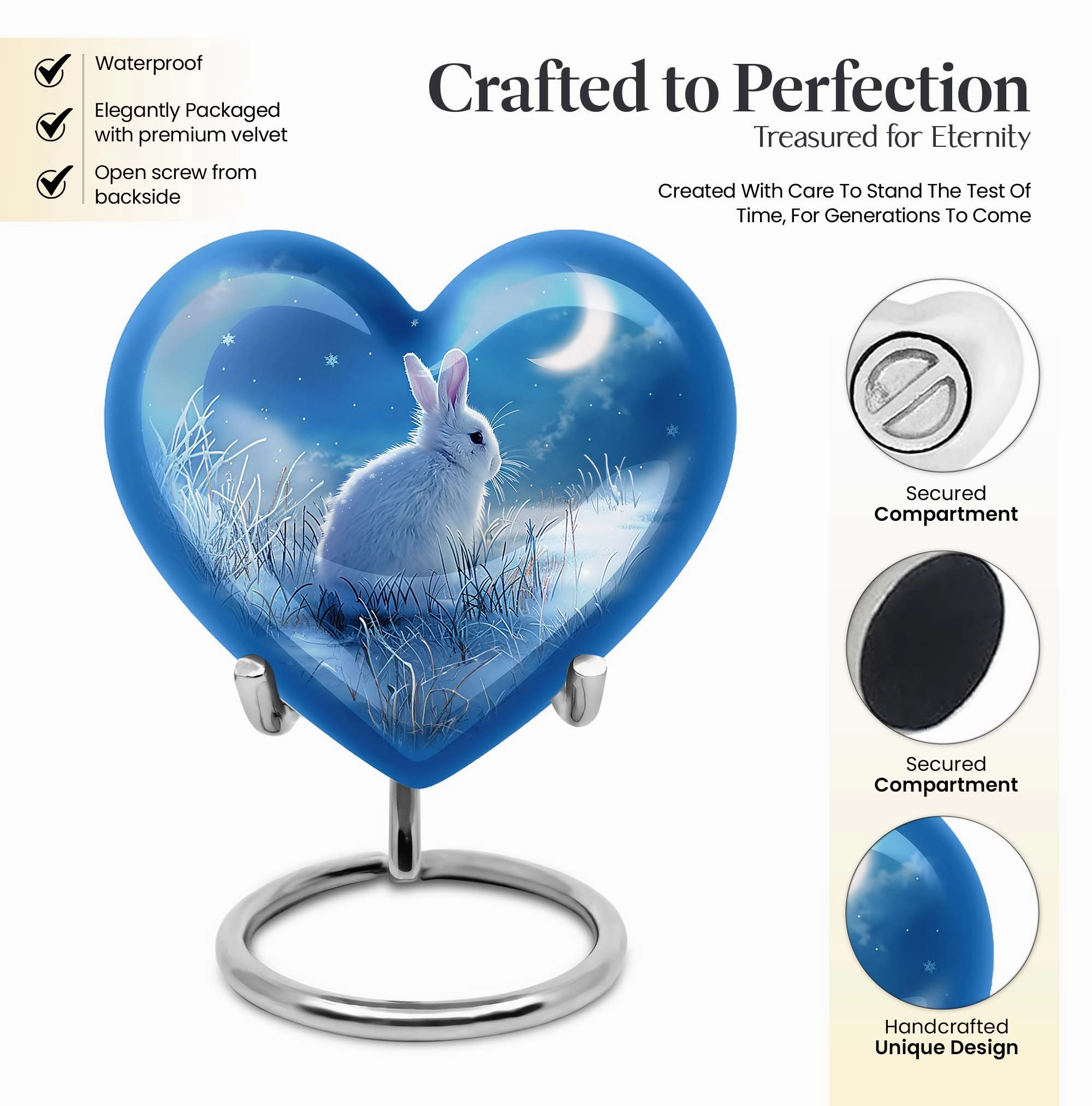 White Bunny Moon Urn: Human Adult Cremation Memorial