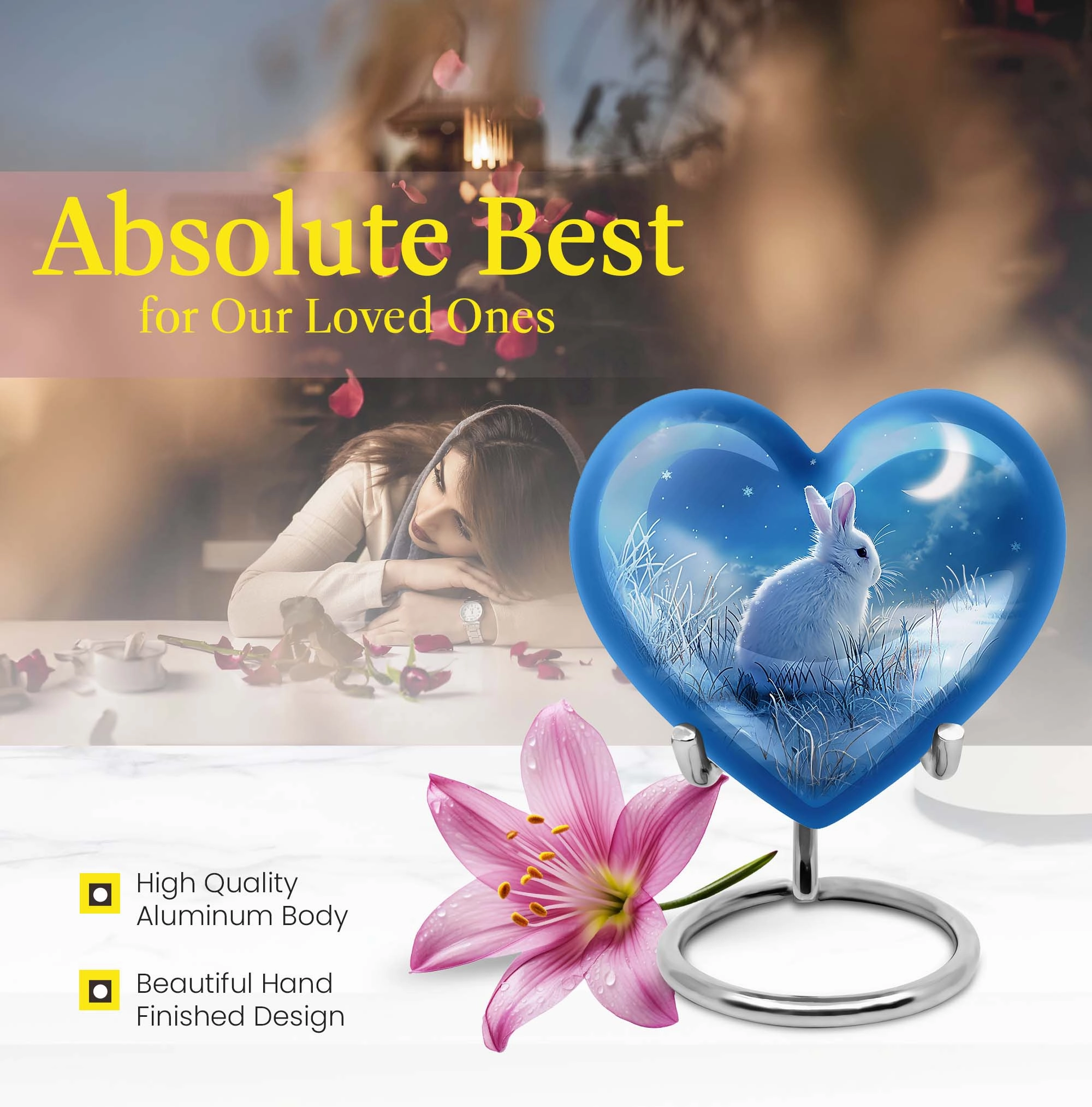 White Bunny Moon Urn: Human Adult Cremation Memorial