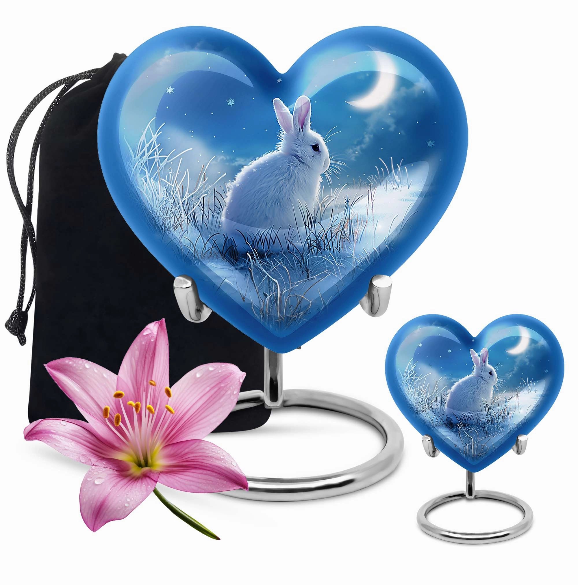White Bunny Moon Urn: Human Adult Cremation Memorial
