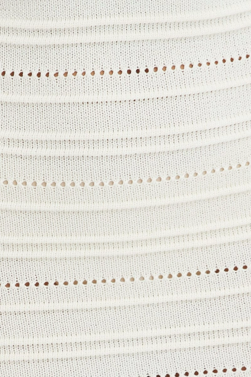 White Knit Dress Twisted Bust Midi